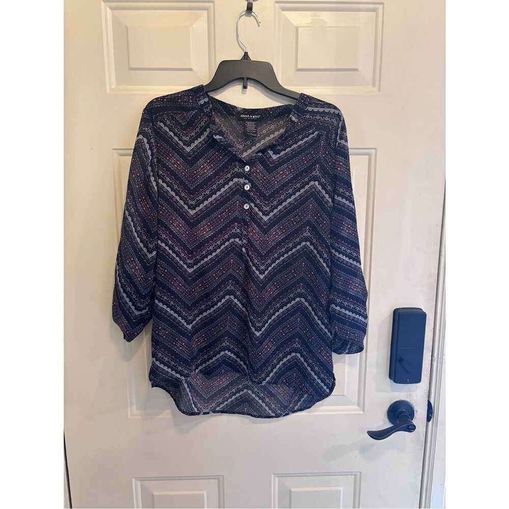 About A Girl Navy Chevron Boho Button-Front Blouse - Picture 5 of 6